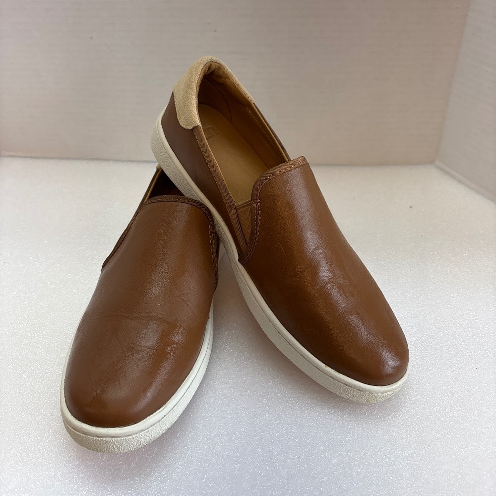 UGG Women's Slip-On Leather Loafers in Brown with Cream Trim